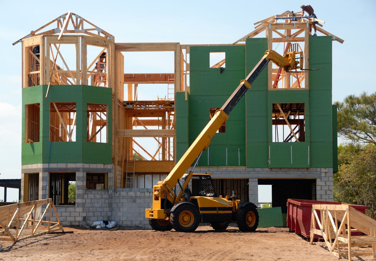 Domestic house framing and blockwork on an active site