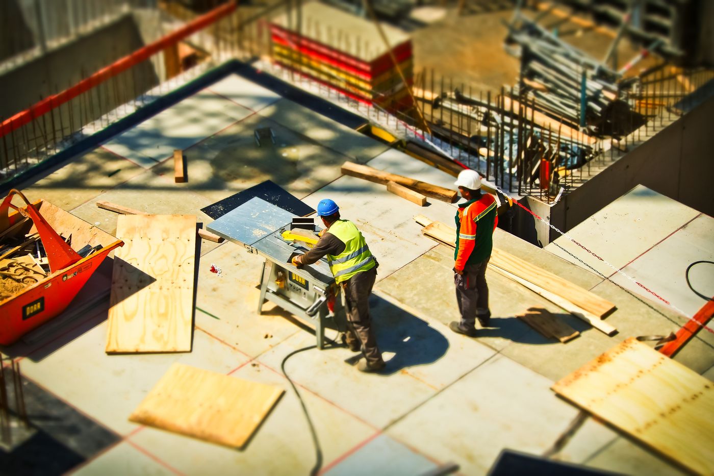 Workers on a residential construction site